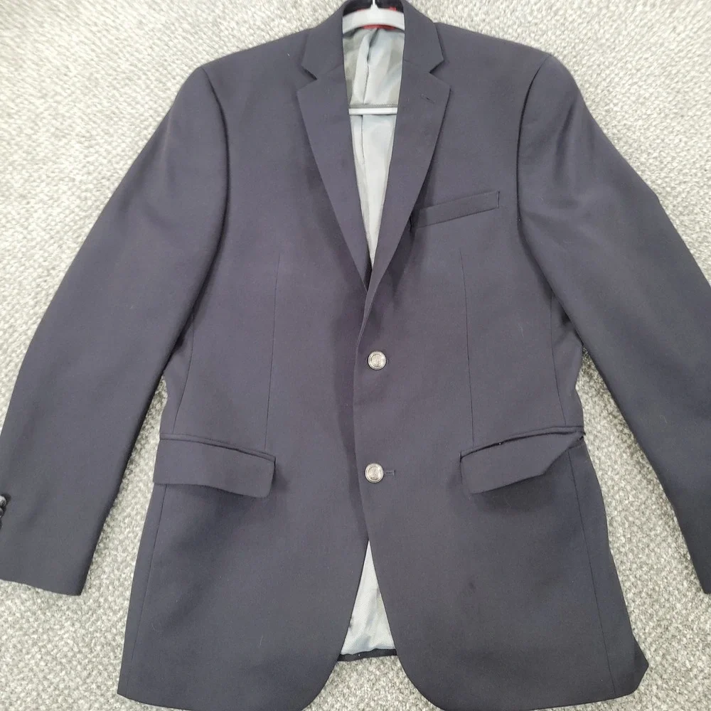 Alfani Slim Fit Navy Blue Blazer Sport Coat Jacket Mens 38R Macy's 2 Button
